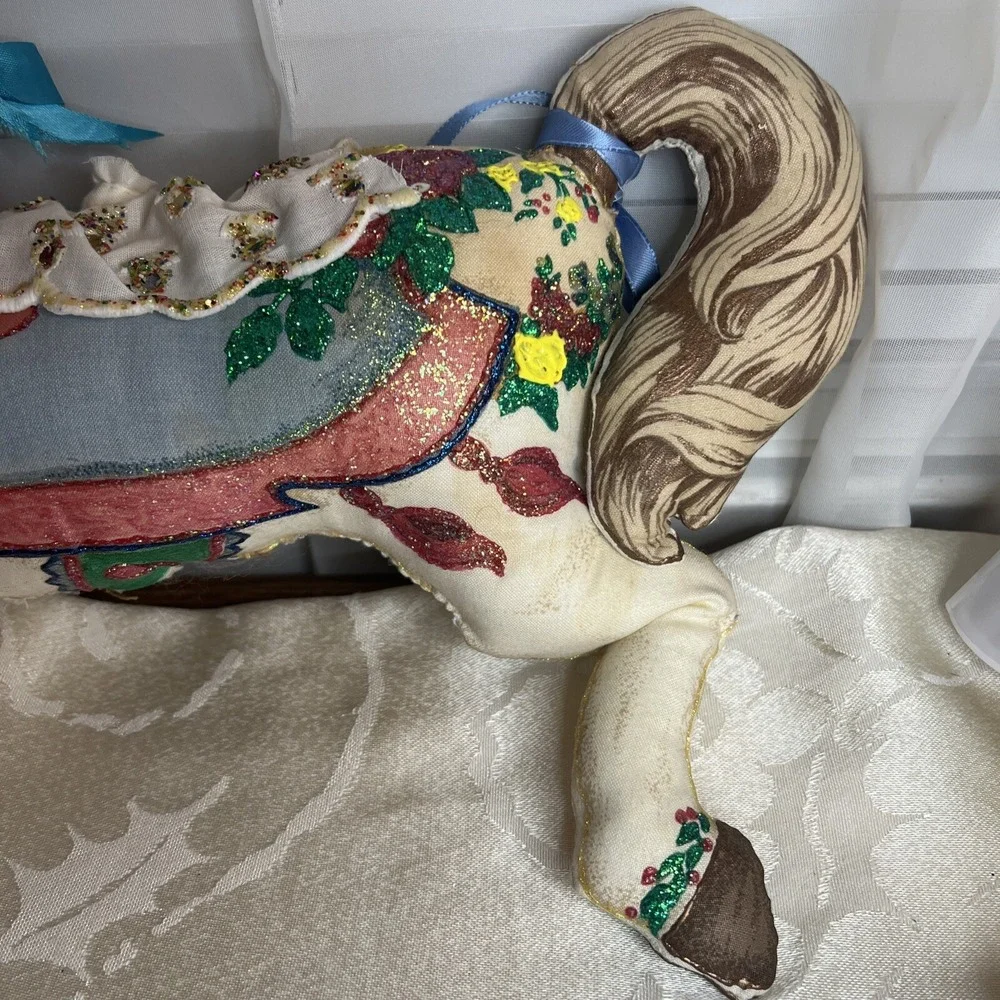Vintage Handmade  Horse Christmas‎ Stuffed Animal Plush Fabric Pillow